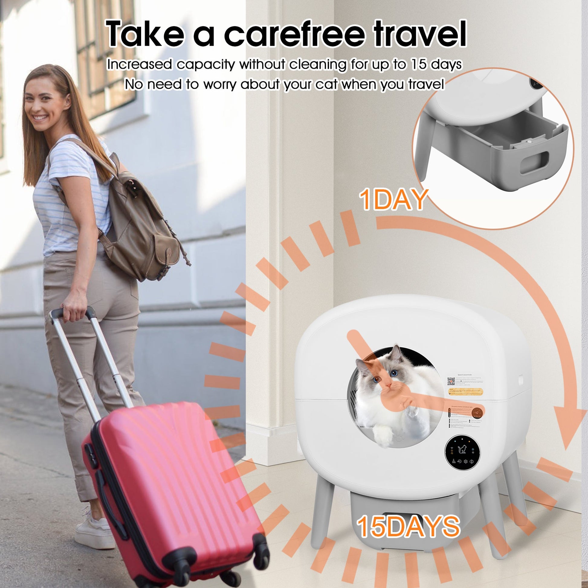 Automatic Smart Cat Litter Box, Large Capacity Self-Cleaning Litter Box with Infrared/Gravity/Ambient Light Function(Model B) - Korvel
