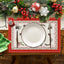 Christmas tree bell print placemat red striped plaid linen table mat Christmas party decoration insulation mat - Korvel