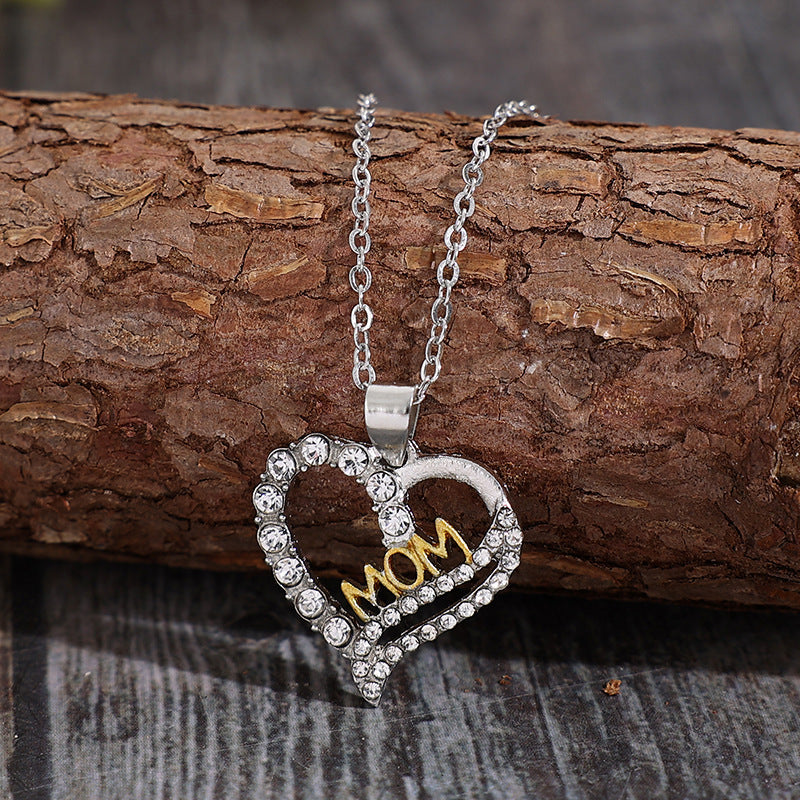Alloy Inlaid Zircon Heart Pendant Necklace - Korvel