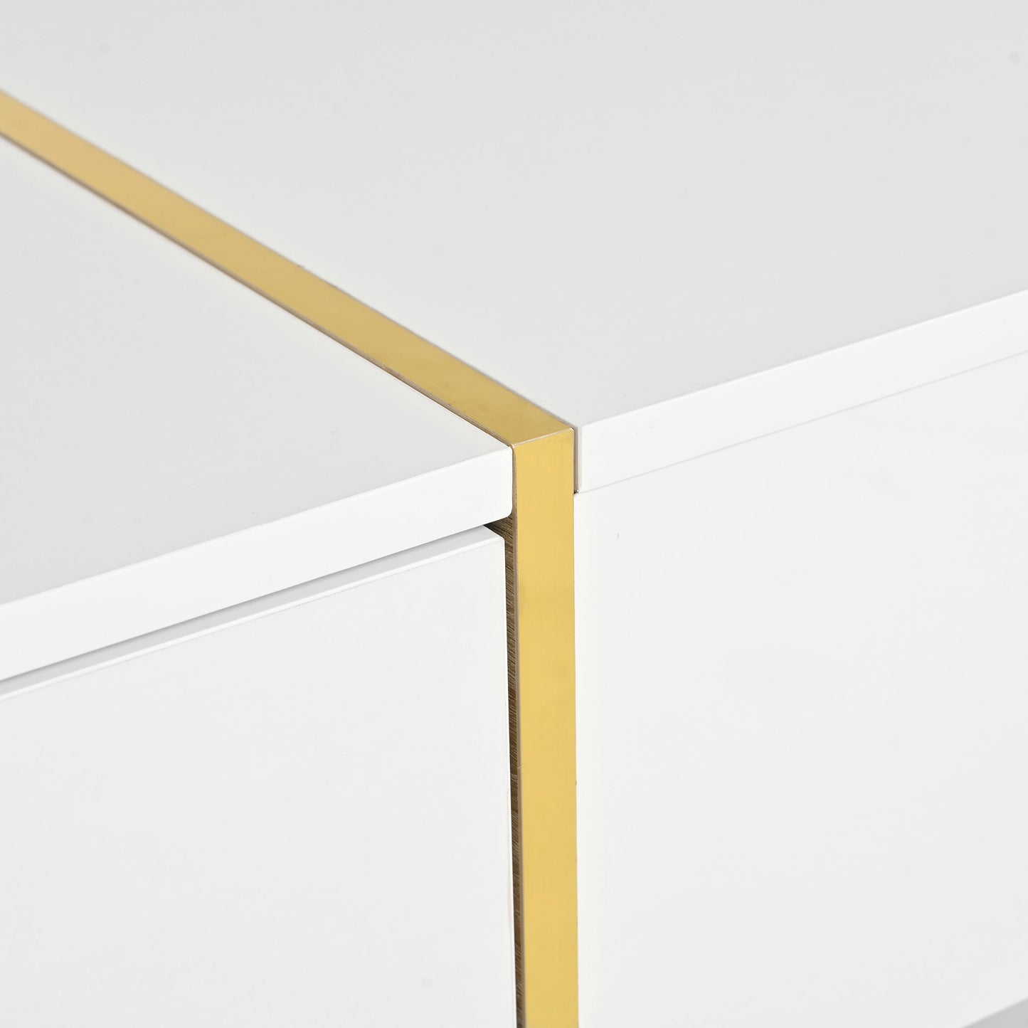 ON-TRANS 47.2 inch x 31.4 inch multifunctional rectangular sofa table with 2 drawers and gold wood grain leg center table, white - Korvel