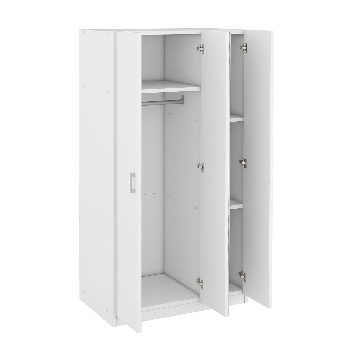 3 Door Wardrobe with Mirror, Armoire with Hanging Rod and 3 Fixed Shelves,White - Korvel