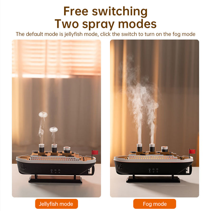 Titanic ship model humidifier (250ml), also an essential oil diffuser with jellyfish smoke ring spray for home aroma. - Korvel