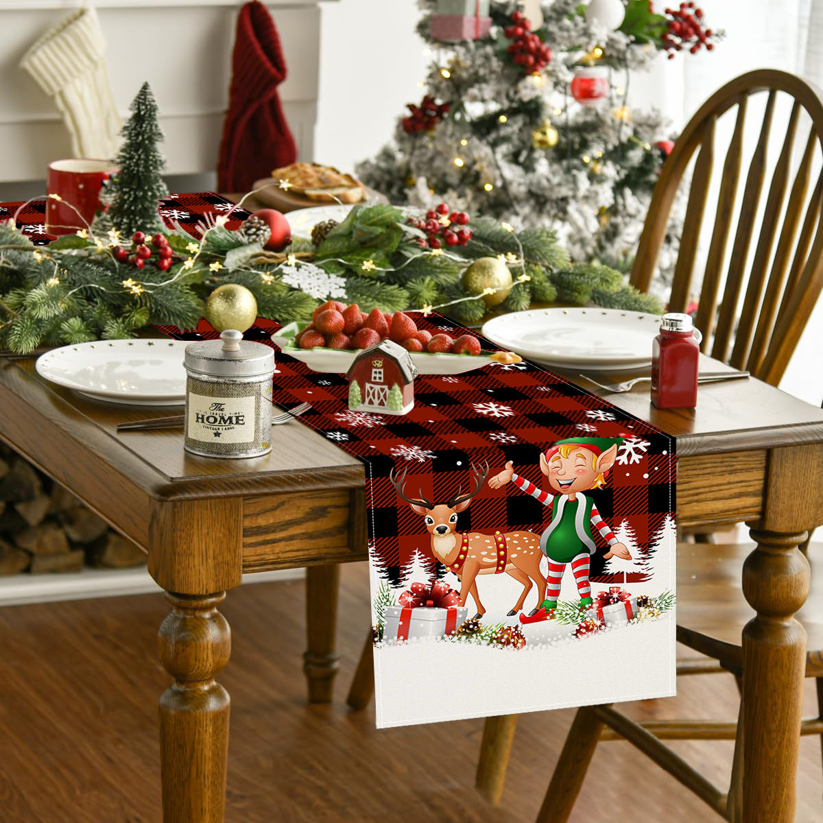Christmas table flag holiday party restaurant decoration tablecloth linen checkered printed dining table tablecloth mat - Korvel