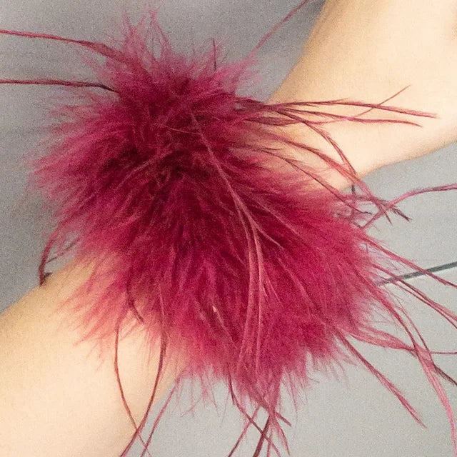 Real Ostrich feather cuff plumes bracelet for women white Cuffs pens Shirt with feathers girls fur cuffs ornament boa plume - Korvel