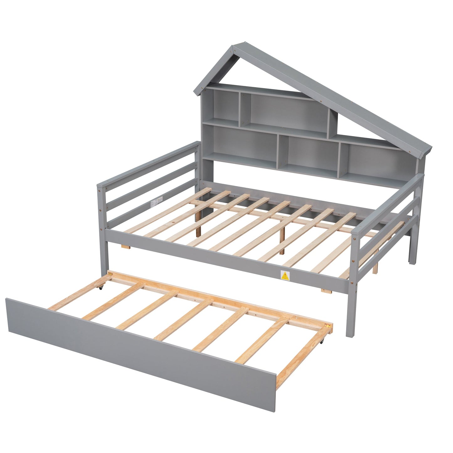 Full Size Platform Bed with Trundle and Shelves Gray - Korvel