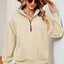 Solid Color Zipper Long Sleeve Pullover Sweatshirt for Women