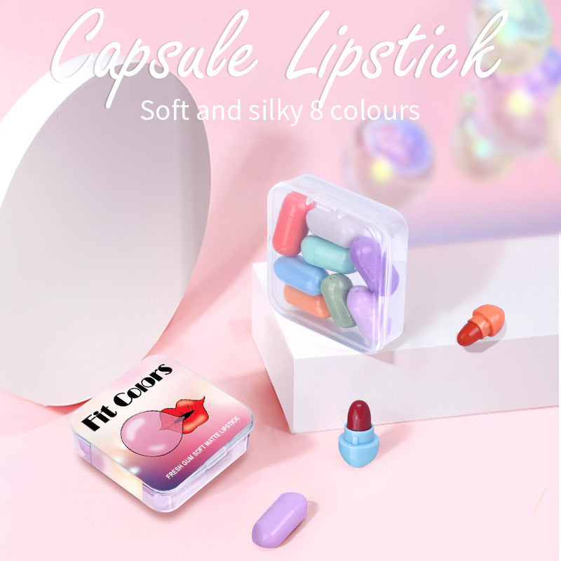 Fit Colors 8 Colors Chewing Gum Small Lipstick Matte Velvet Non-Stick Cup Mini Capsule Lipstick Set - Korvel