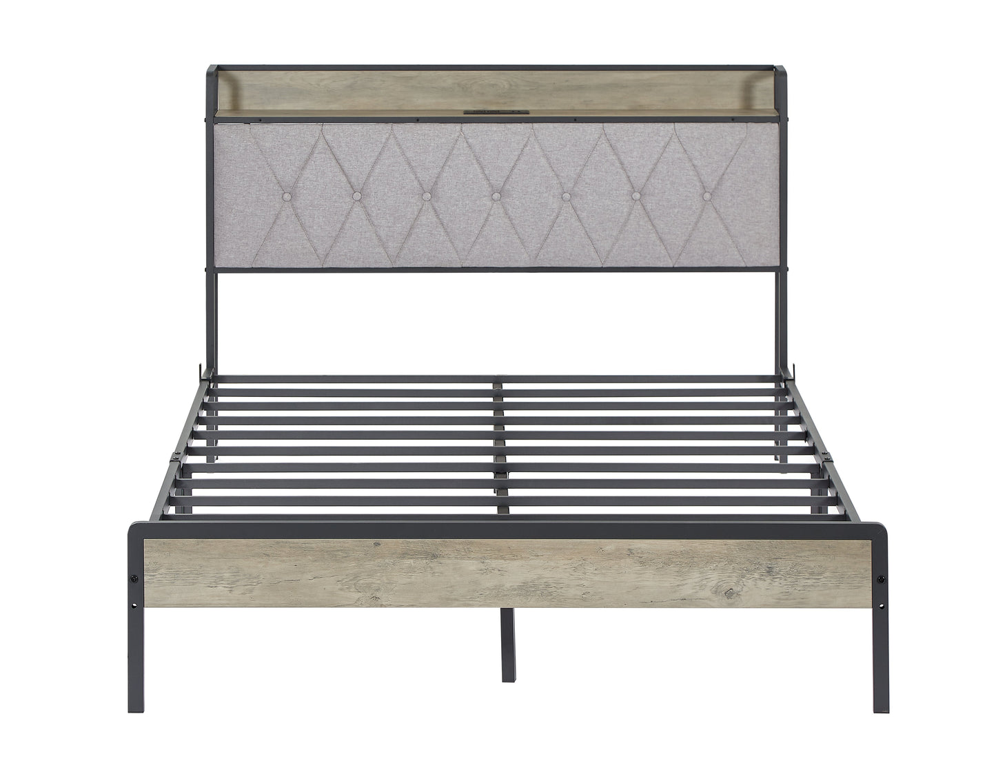 Premium Grey Full Size Bed Frame with Charging Station