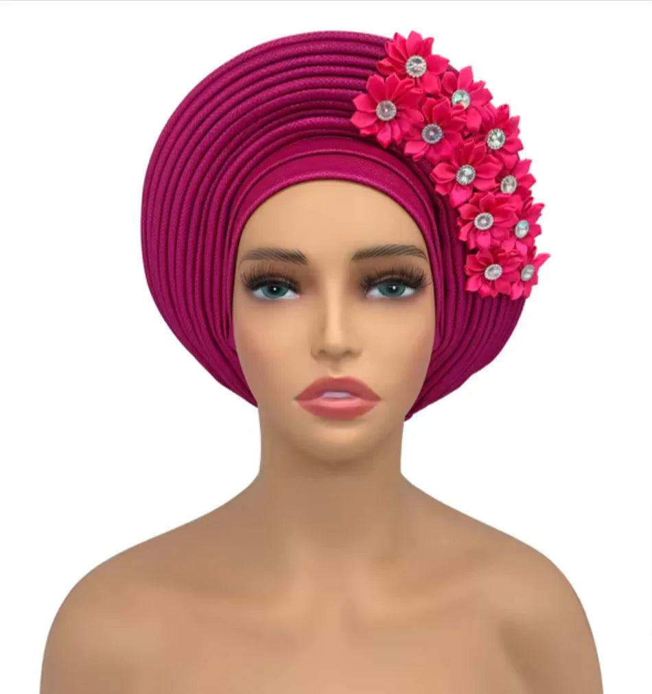 Elegant Floral Auto Gele Headwrap - 2024 African Turban