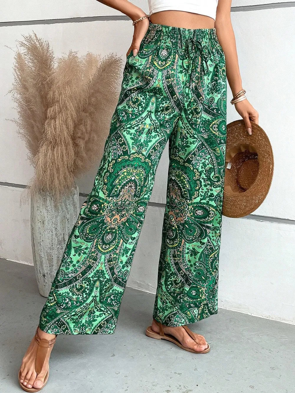 Printed Wide Leg Pants - Korvel