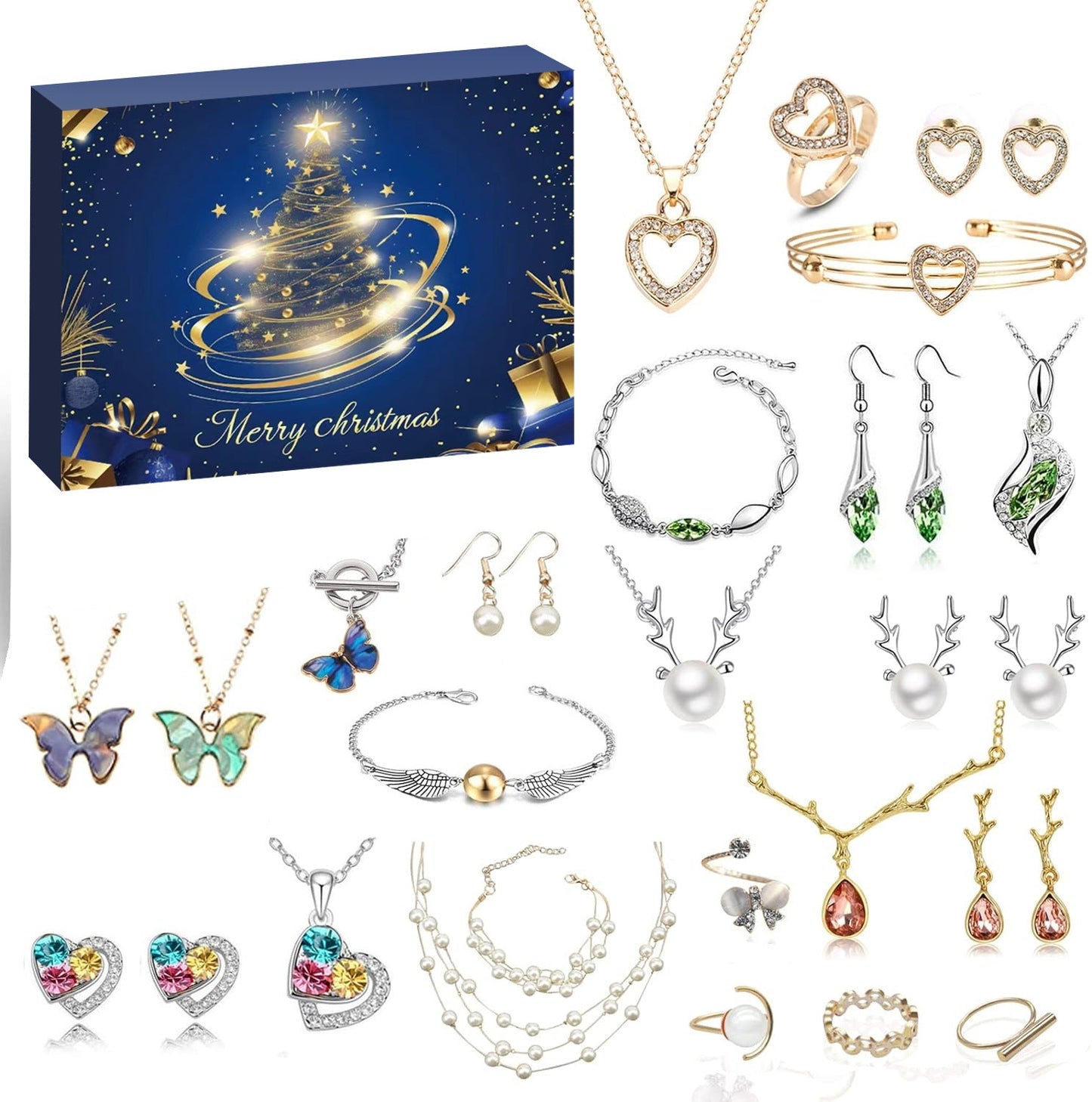 DIY creative children's bracelet jewelry 24-grid calendar Christmas holiday surprise blind box silver set - Korvel