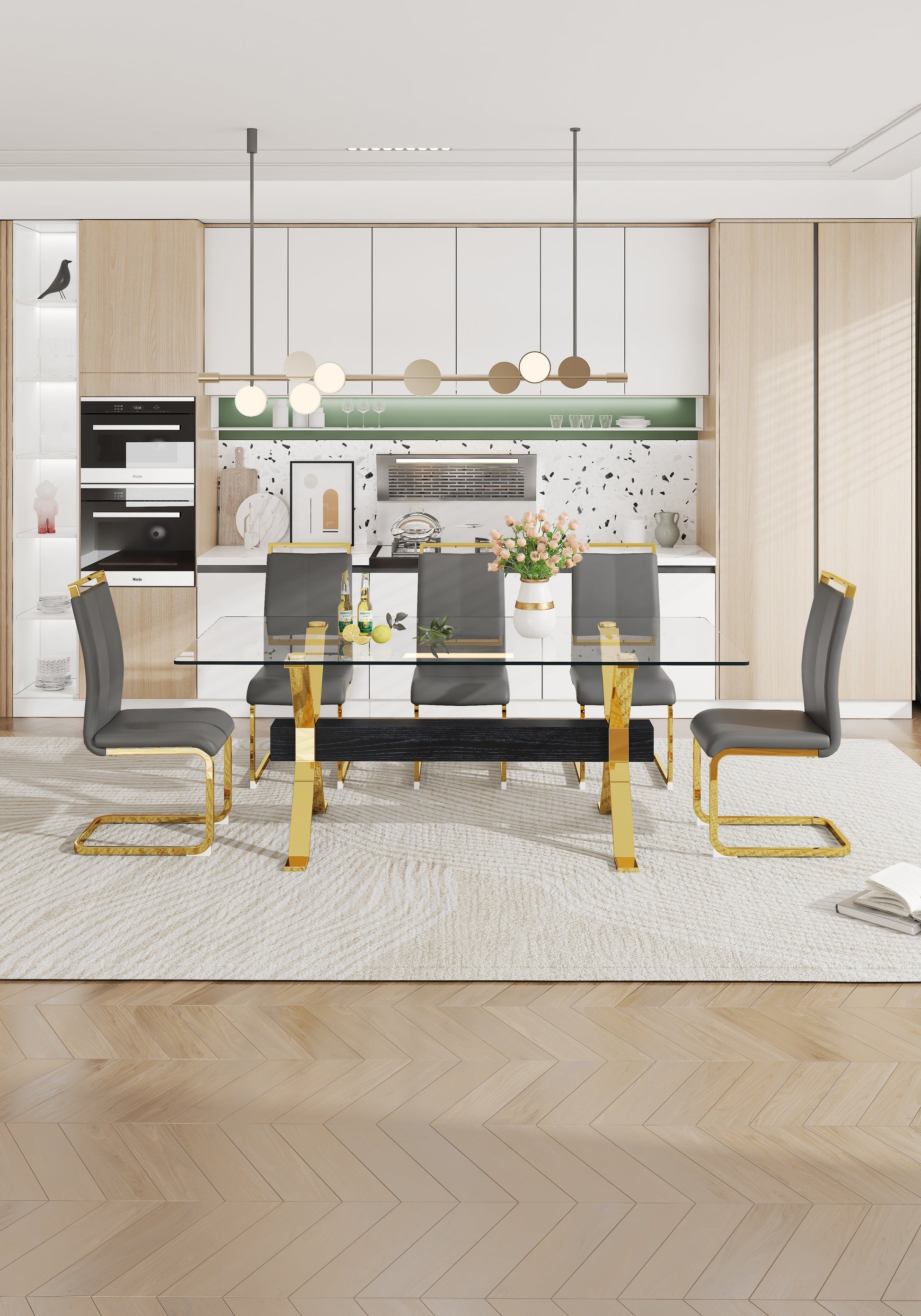 Dining table Modern tempered glass dining table Large modern office desk - Korvel