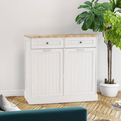 Two Drawers and Two-Compartment Tilt-Out Trash Cabinet Kitchen Trash Cabinet-White - Korvel