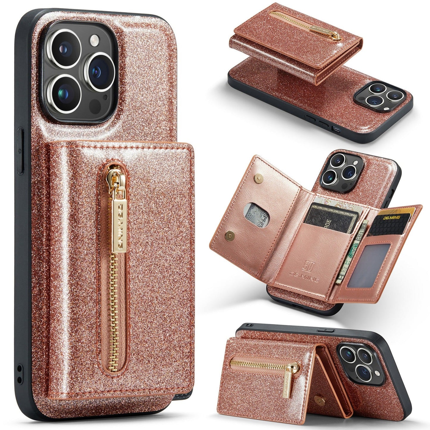 Coque de protection portefeuille M3 Glitter pour iPhone 14 Pro Max