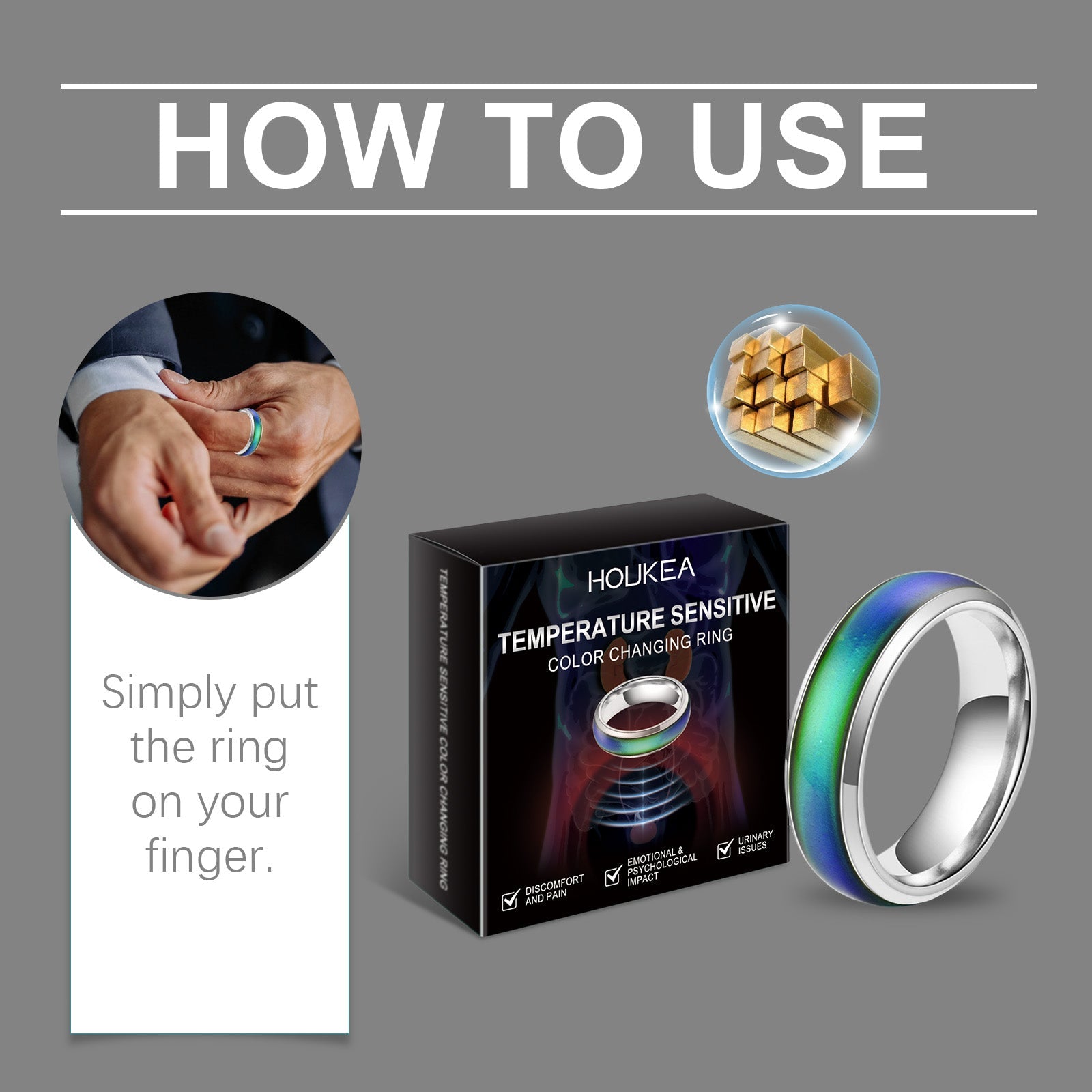 Color Changing Ring Everyday Portable Stylish Elegant Accessory Men's Body Care Ring - Korvel