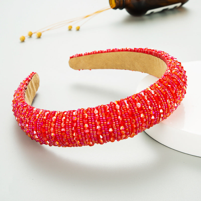 Hair Hoop Hand Woven Beaded Head Hoop Female Baroque Sponge Hair Bundle Korean Style Of The Net Red Face Wash Hair Accessories - Korvel