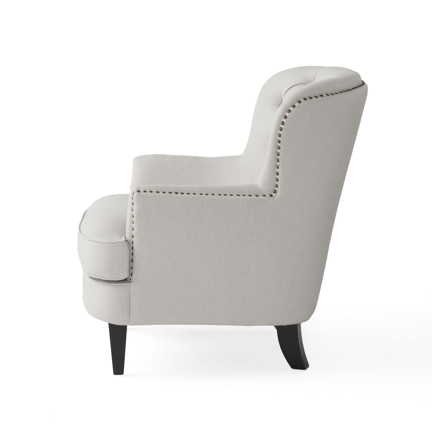 Modern light grey fabric club chair and Ottoman set, stylish cushioned armchair, paired with Ottoman style - Korvel
