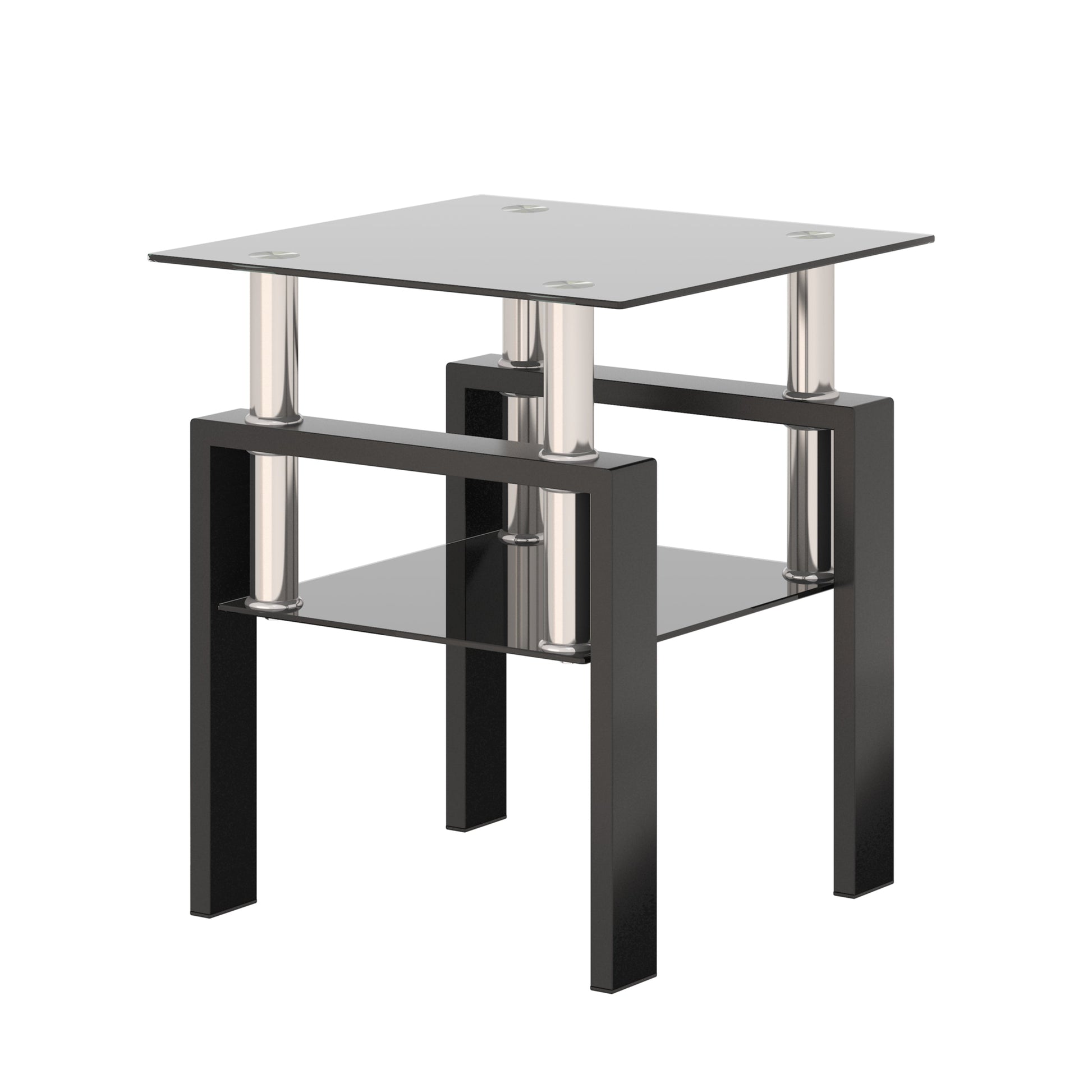 1-Piece Modern Tempered Glass Tea Table Coffee Table End Table, Square Table for Living Room, Black - Korvel