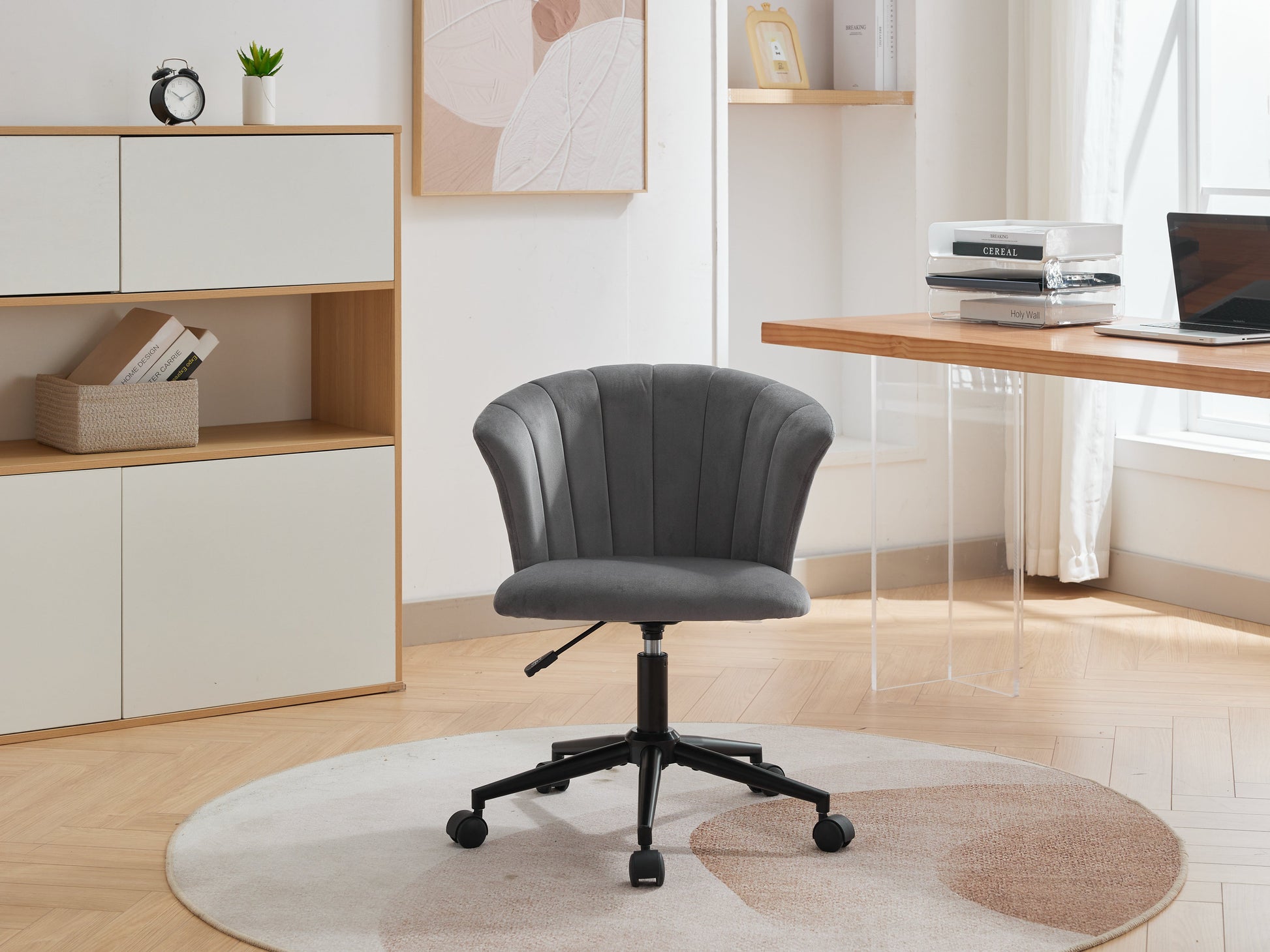Home Office Chair, Velvet Fabric Swivel Flower Shape Computer Desk Chair for Home Office or Bedroom - Korvel