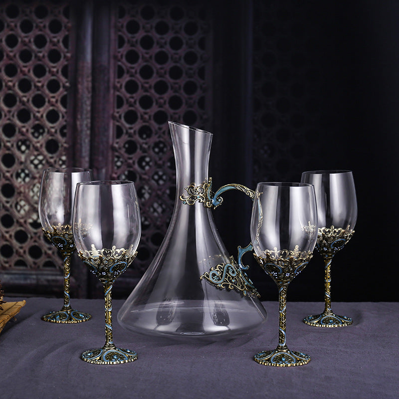 Enamel lead-free red wine cup crystal glass high footed cup decanter set - Korvel