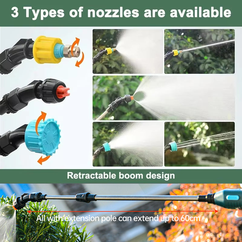 2400mAh Portable Electric Sprayer Wand. 3 nozzles, high - pressure, for garden plant watering. - Korvel