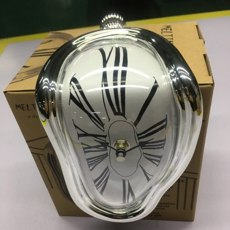 Twisted Corner Clock: Retro Melting Design with Roman Numerals