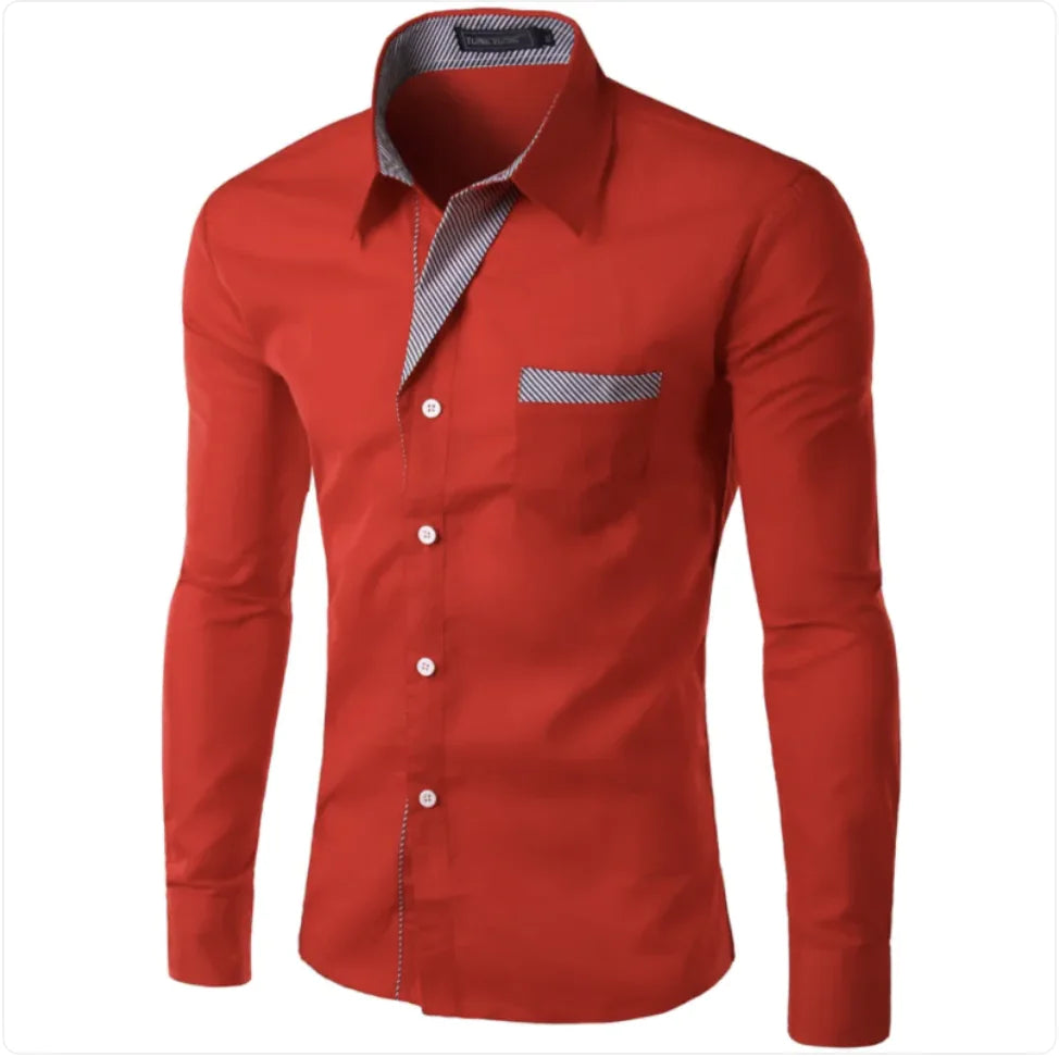 European and American Men's Long Sleeve Color Block Shirt