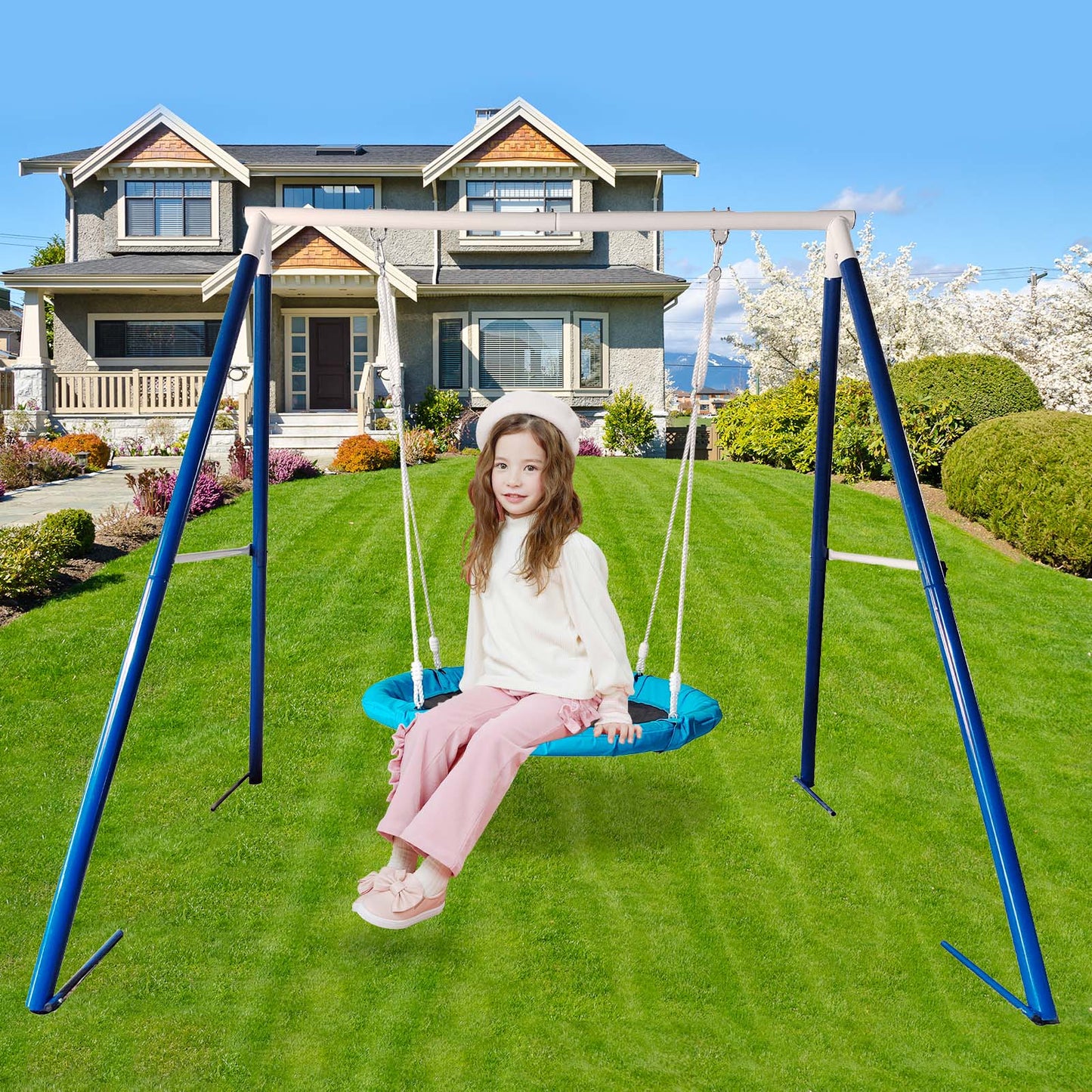 Metal Swing Stand With Saucer Outdoor Playground Metal Swing Set For Kids Outdoor Play Equipment - Korvel