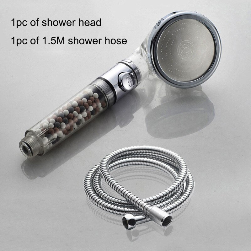 New Tourmaline balls Filter Shower Head Water saving 3 Modes adjustable SPA shower head on/off button high pressure shower - Korvel