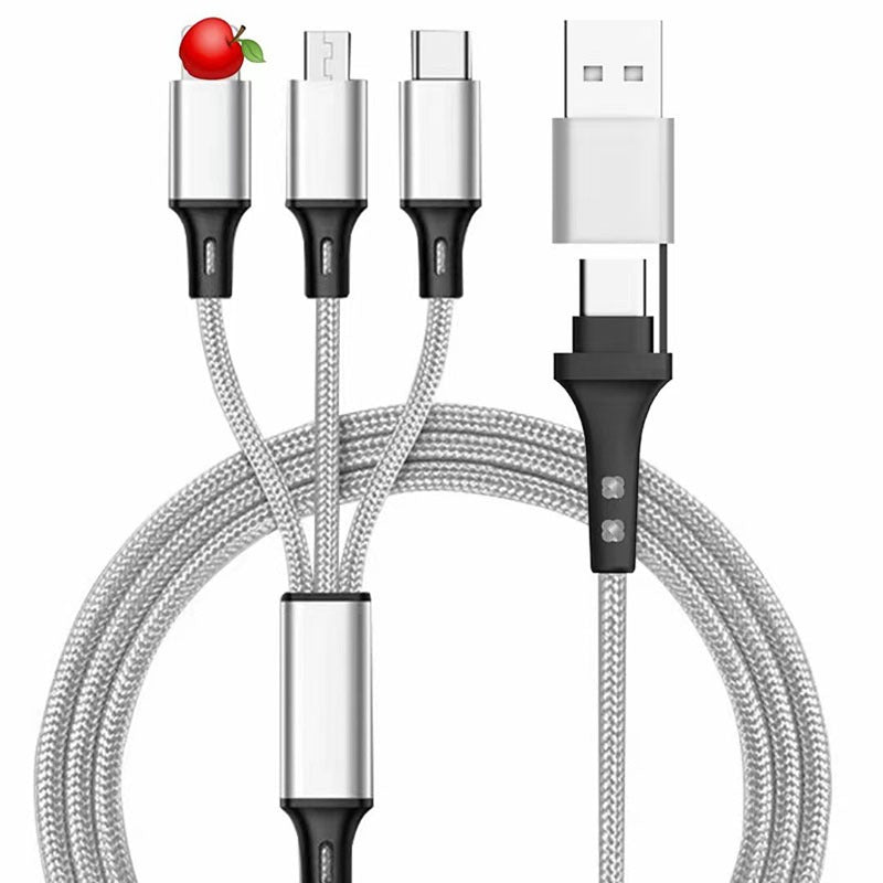 PD two to three braided data cable Type-C three in one car phone charging cable USB multifunctional charging - Korvel