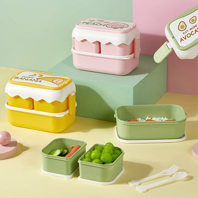 ins cartoon cute microwaveable large capacity double-layer portable lunch box lunch box - Korvel