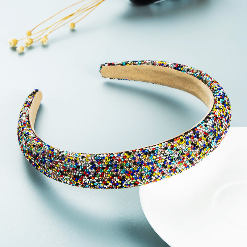 Hair Hoop Retro Baroque Starry Rhinestone Sponge Head Hoop Personality Wide-Brimmed Leopard Print Banquet Headwear Hairpin - Korvel