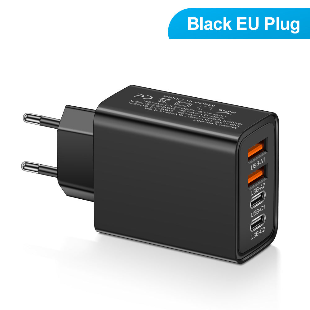 2.4A 2PD+2USB mobile phone charger charging head, American standard, European standard, British standard, travel charging head - Korvel