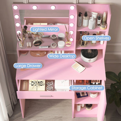 Elegant Makeup Vanity Desk with Mirror & Light