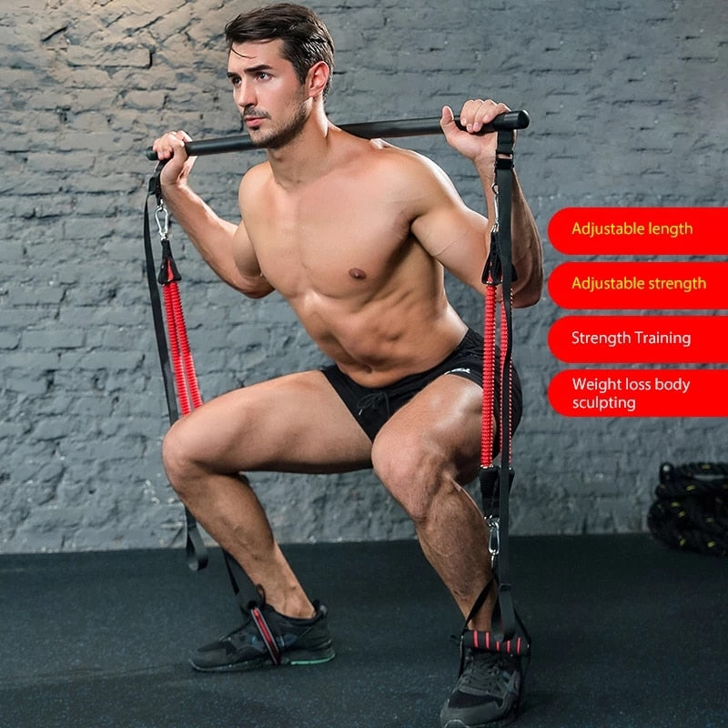 Bâton de Pilates avec bandes de résistance premium pour entraînements à domicile