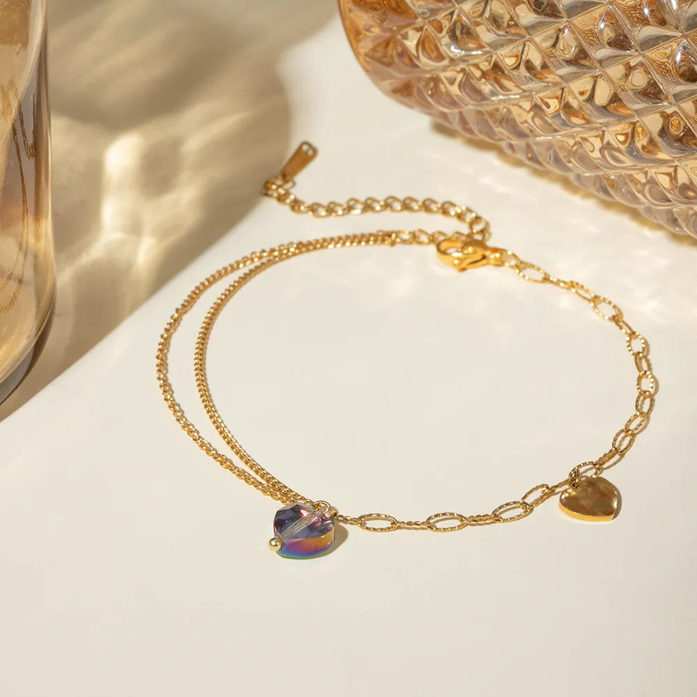 Stainless Steel Synthetic Crystal Heart Anklet Bracelet - Korvel