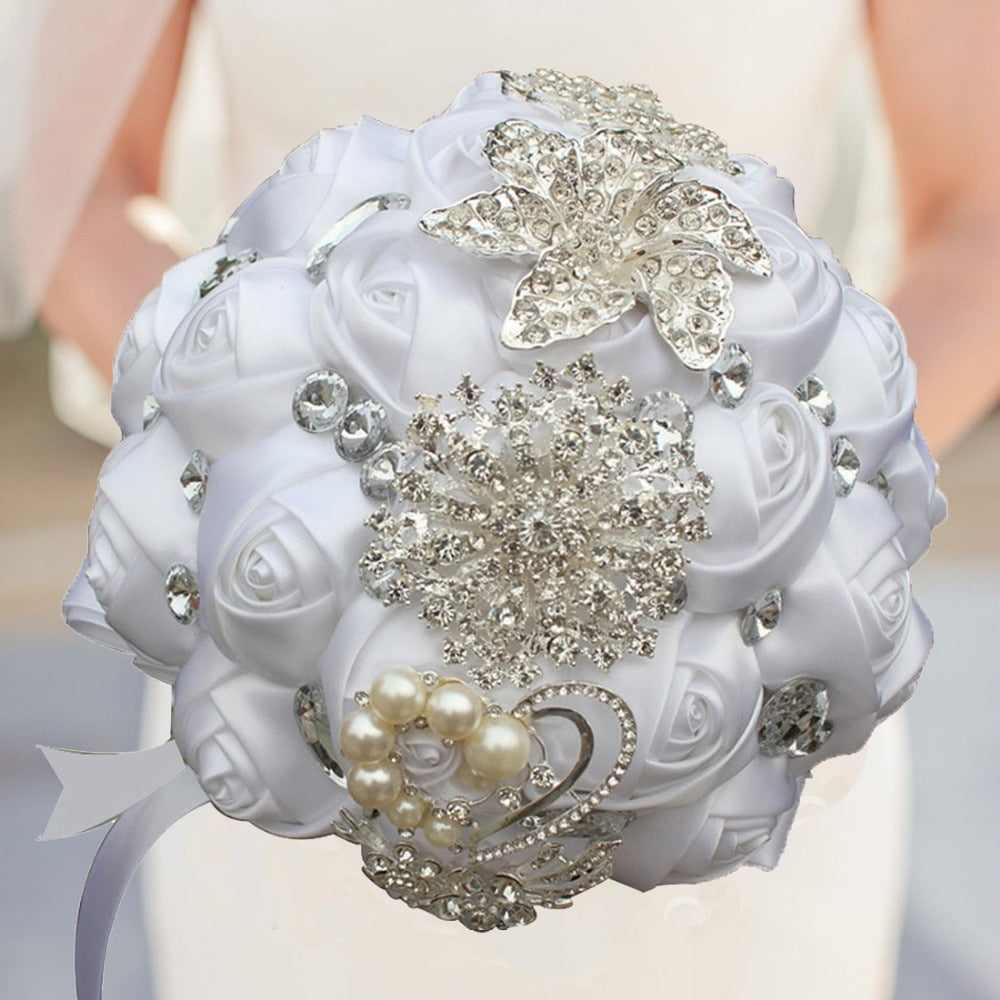 Artificial Wedding Bouquets Hand Made Flower Rhinestone Bridesmaid Crystal Bridal Wedding Bouquet - Korvel