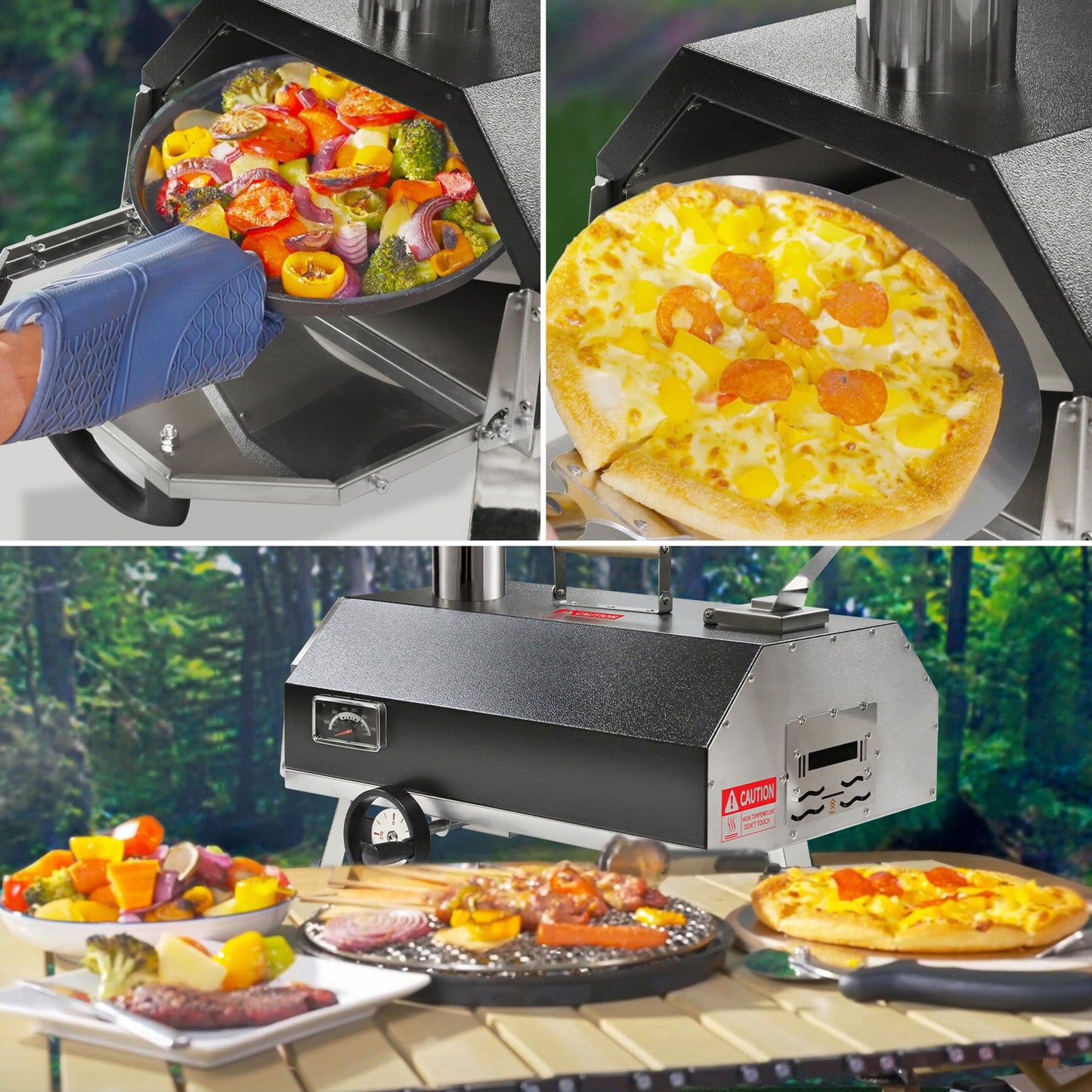 Semi-Automatic Black 12 Outdoor Pizza Oven Portable Wood Fired Pizza Oven Outdoor - Korvel