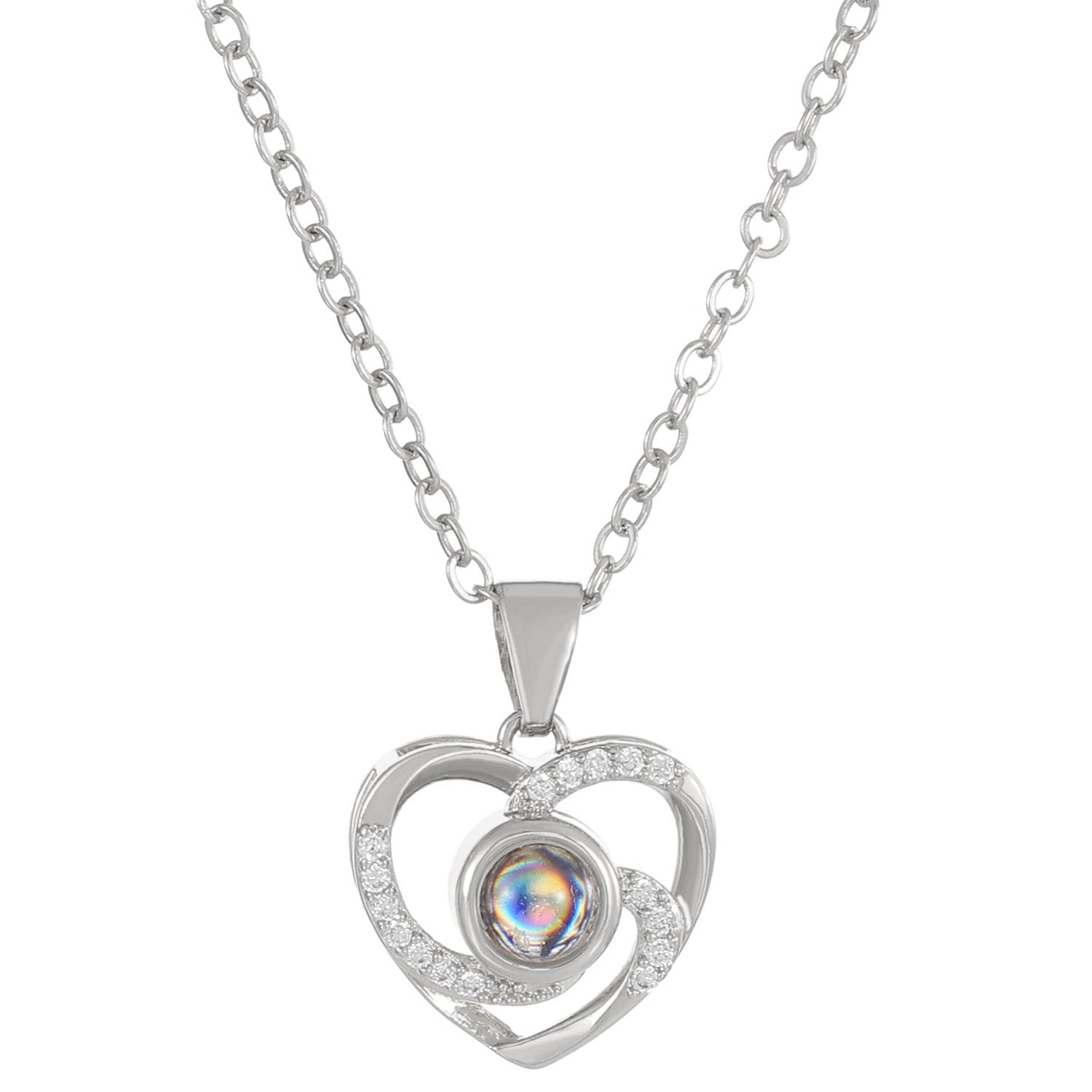 Diamond studded heart-shaped projection necklace in 100 languages. I love you, heart-shaped pendant, couple necklace - Korvel