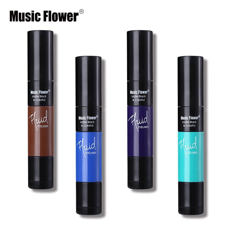 Music Flower Matte Black & Colorful 2 In 1 Waterproof Liquid Eyeliner Pen Makeup Fast Dry Smooth Long Lasting Charm Eyes Liner - Korvel
