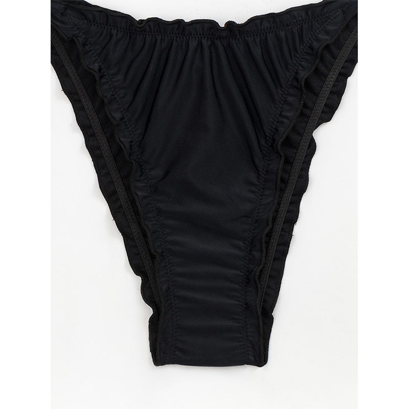 Solid color lace up backless sexy bikini split swimsuit - Korvel