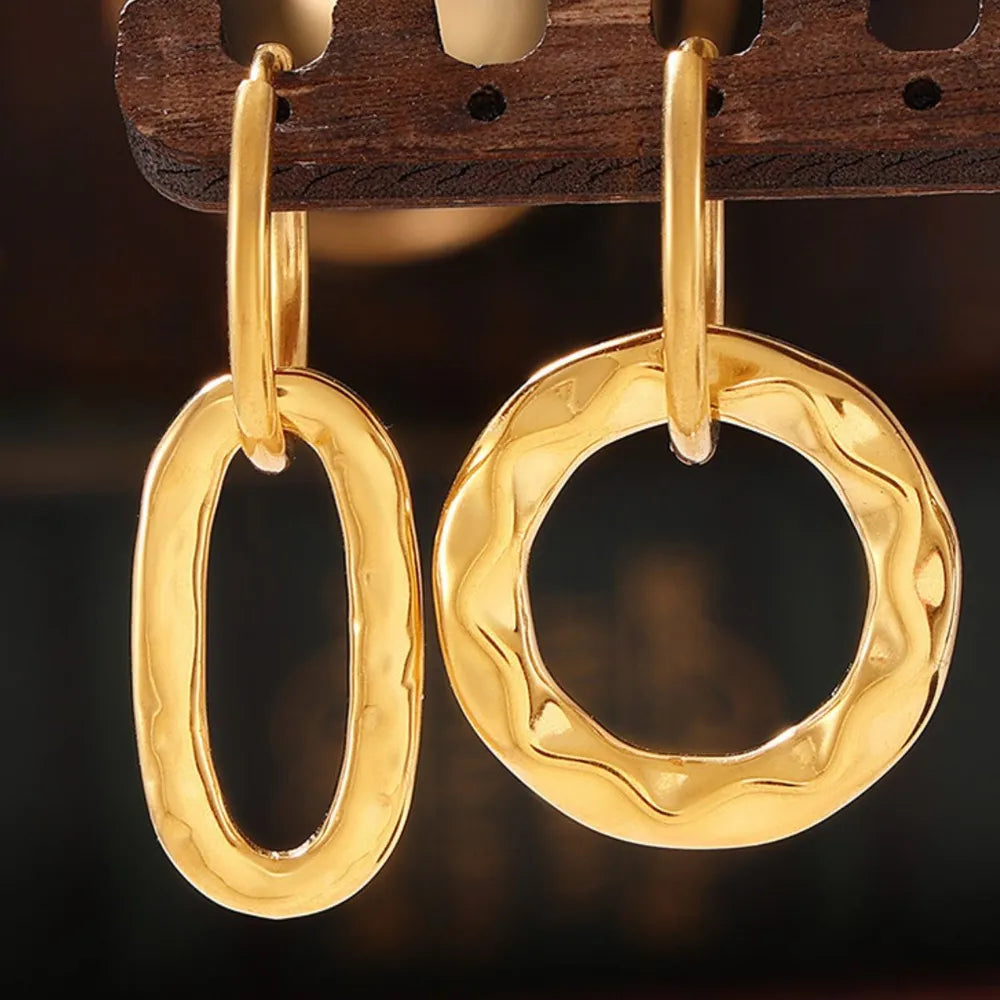 Geometric ring buckle ear ring retro asymmetric design titanium steel ear jewelry - Korvel