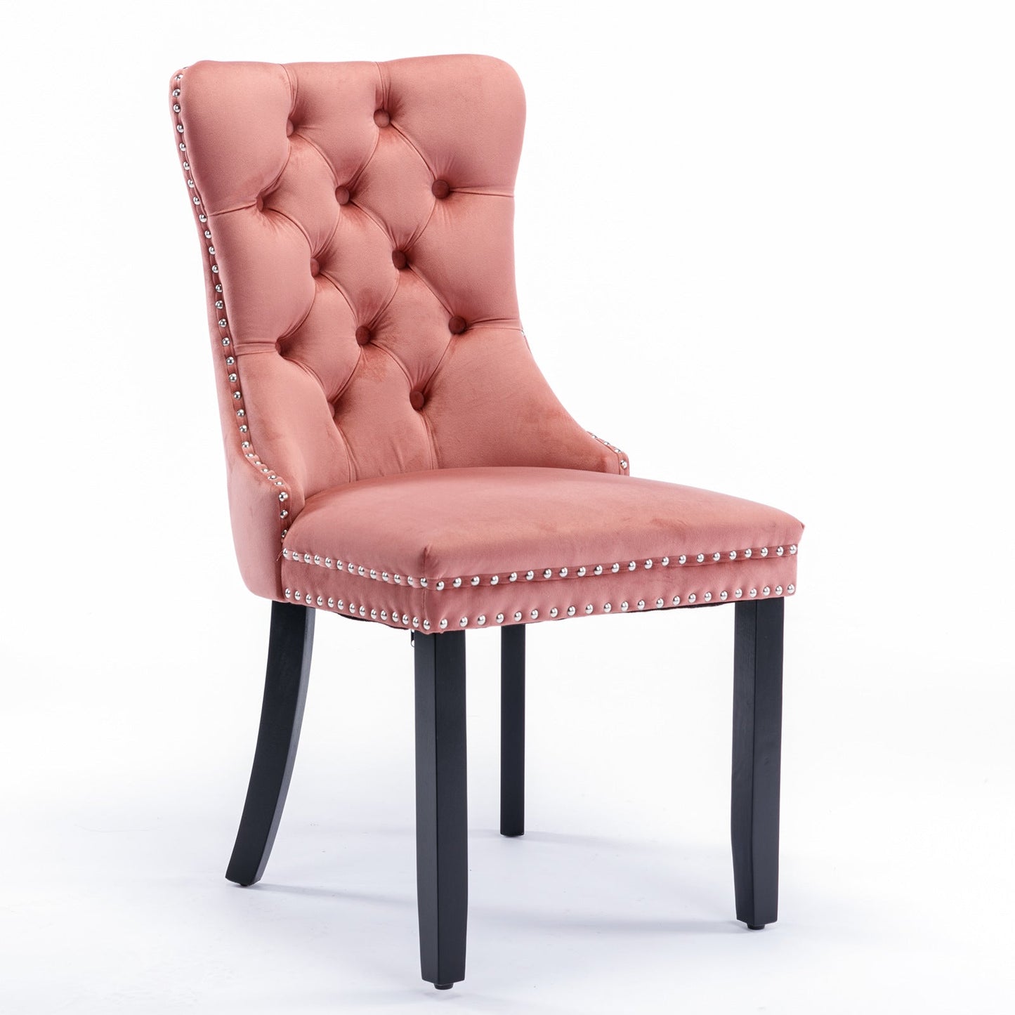 High-end Tufted Solid Wood Contemporary Velvet Upholstered Dining Chair with Wood Legs Nailhead Trim 2-Pcs Set Pink - Korvel