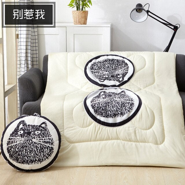 40cm Multifunction Cartoon Cool Cat Plush Round Portable Cushion Blanket Air Conditioning Quilt Throw Pillows for Car Sofa - Korvel