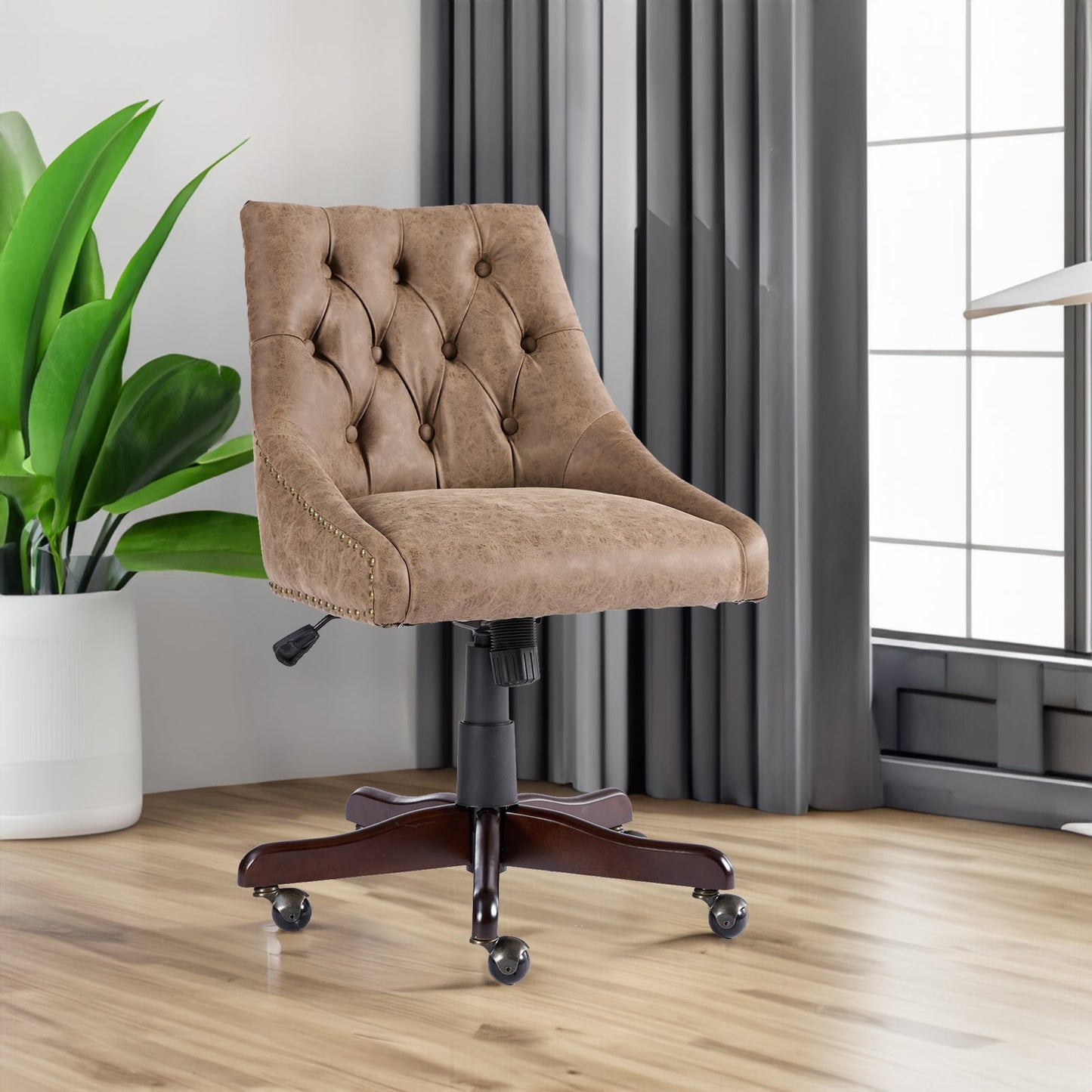 Silla de Oficina de Estilo Retro Medieval de Piel de Oveja - Marrón