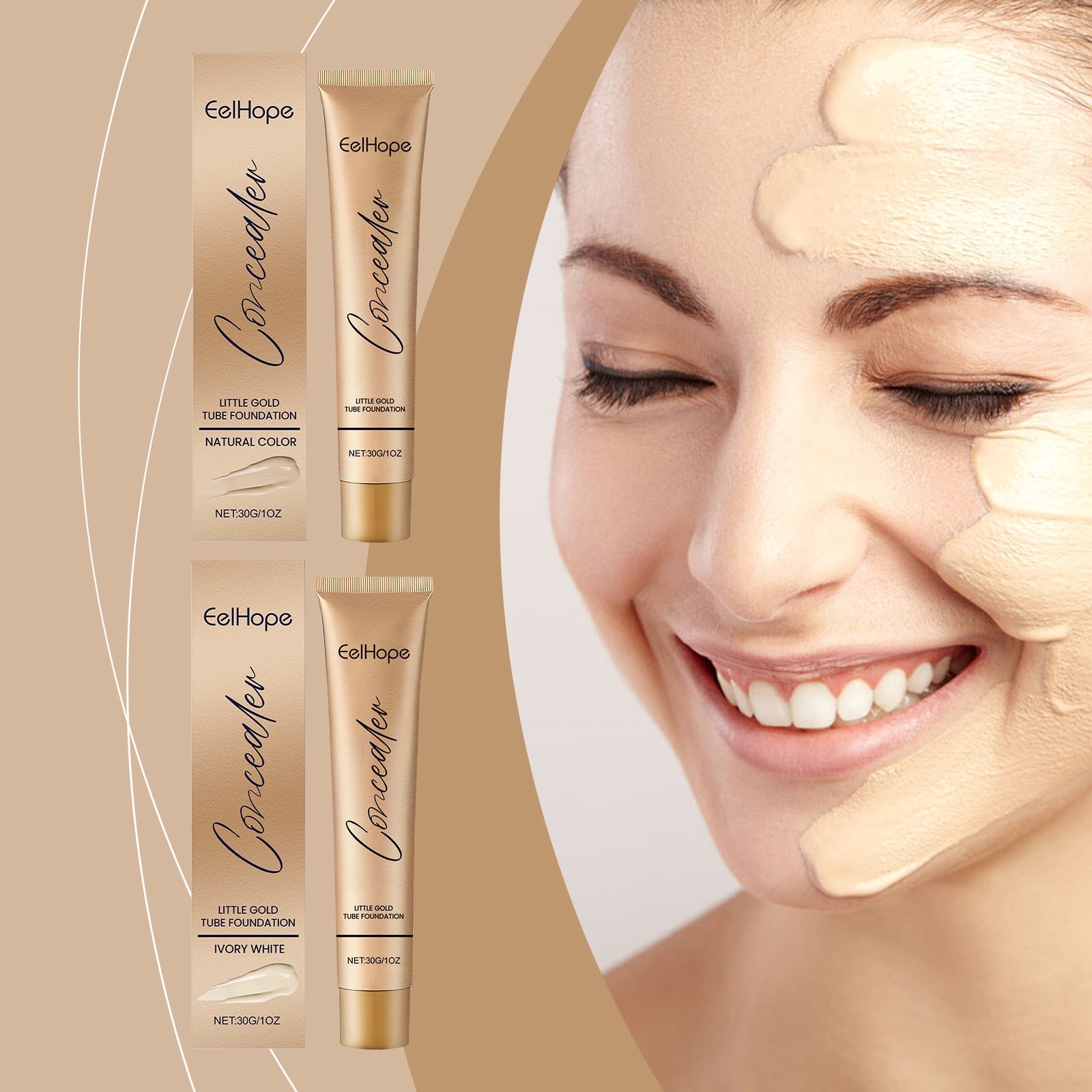 Small Gold Tube Foundation Concealer, Natural Lightweight Skin Concealer Not Easy To Remove Makeup Moisturizing Liquid Foundation - Korvel