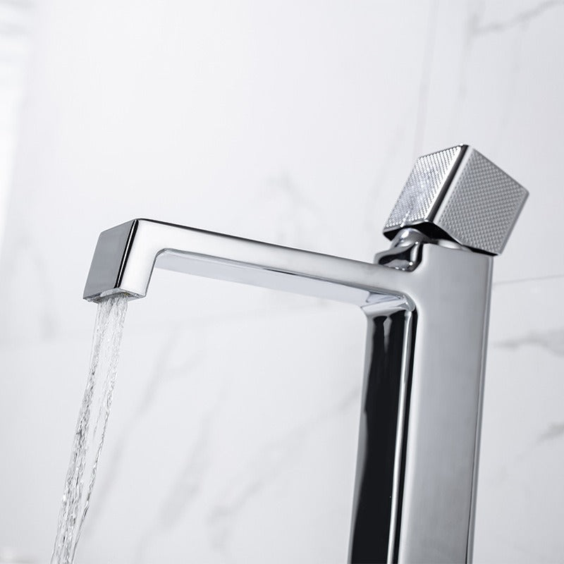 Black square single hole cold and hot countertop basin sink chrome faucet - Korvel