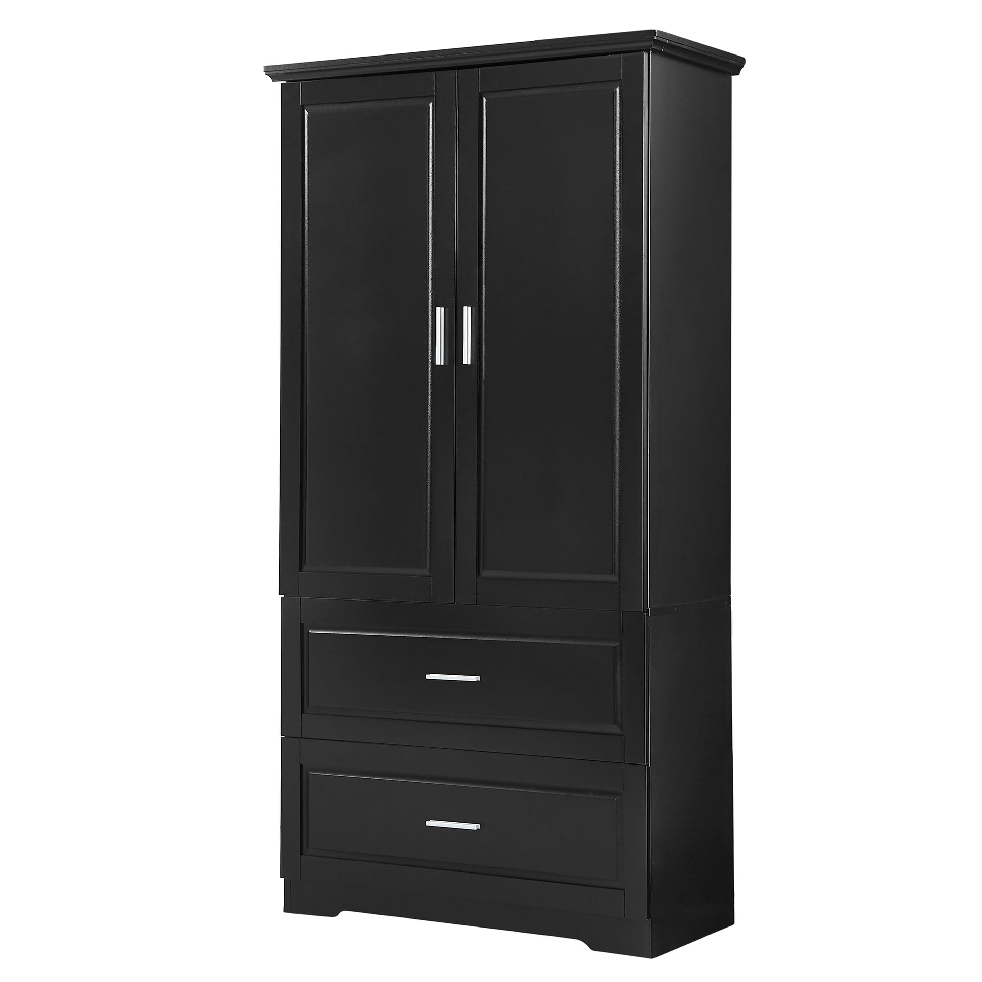 Tall Bathroom Storage Cabinet, Cabinet with Two Doors and Drawers, Adjustable Shelf, MDF Board, Black - Korvel