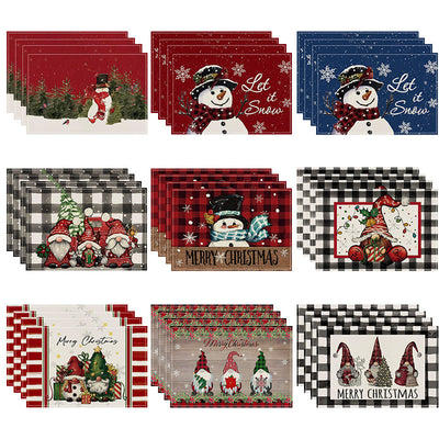 Christmas Snowman Linen Meal Mat Snowflake Grid Printed Table Mat Christmas Party Decoration Insulation Mat Holiday Decoration - Korvel