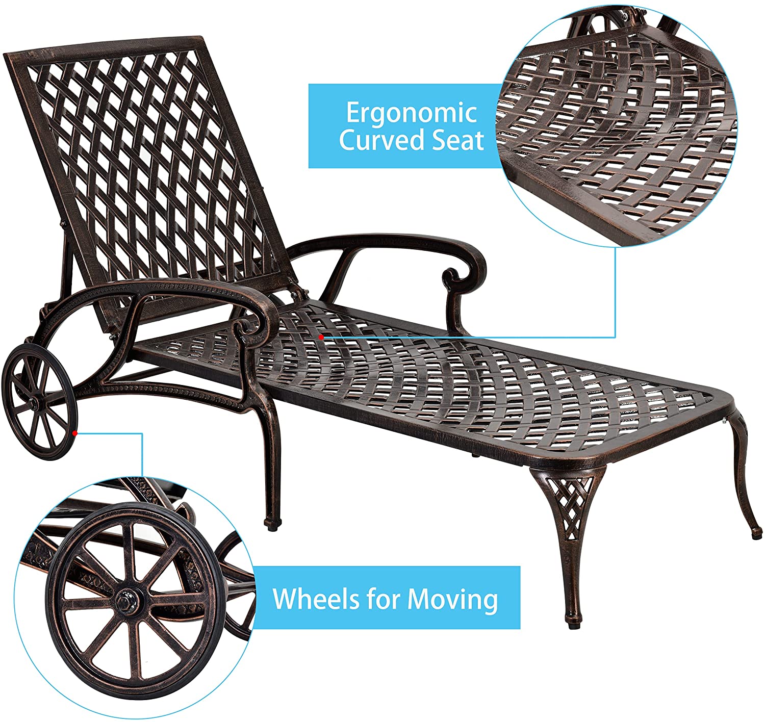 Aluminium Cast lounge chair 2pcs brown - Korvel
